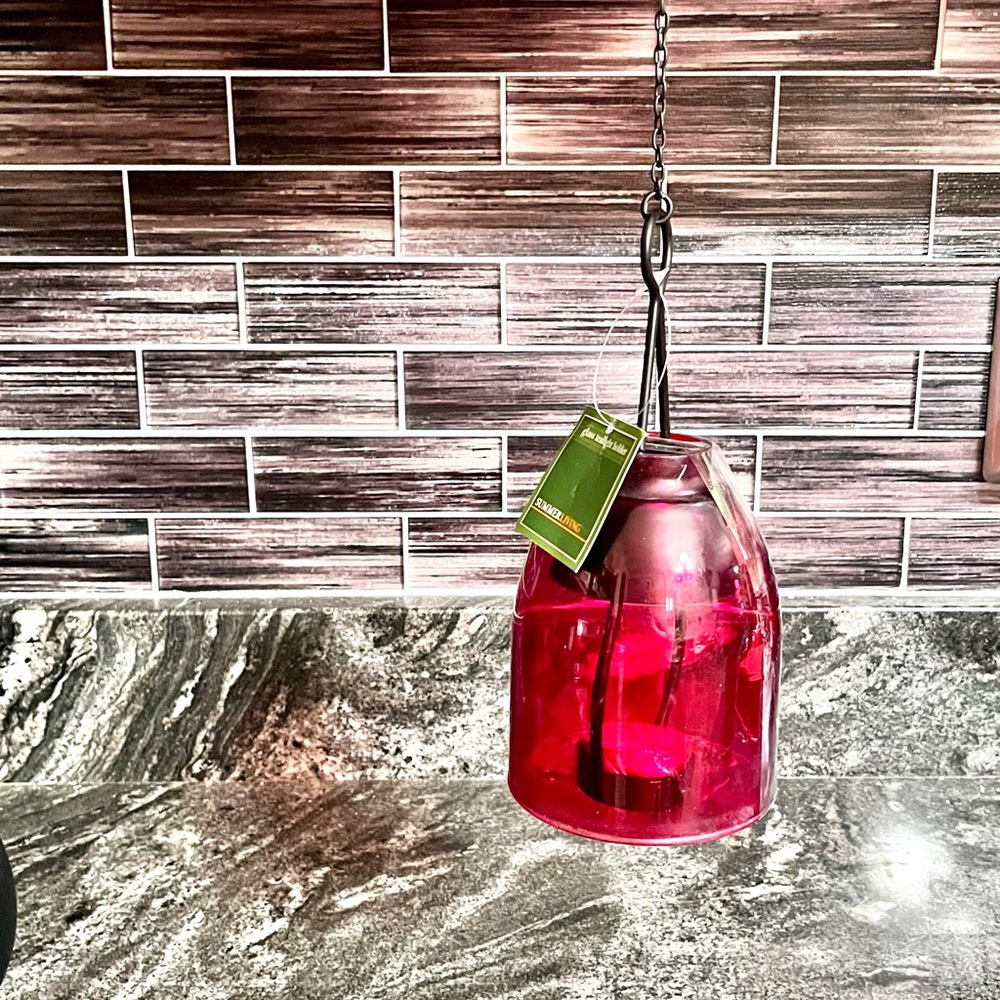 🌸3/$25 🆕 Wrought Iron and Glass Red Hanging Tea-light Holder Small Lantern